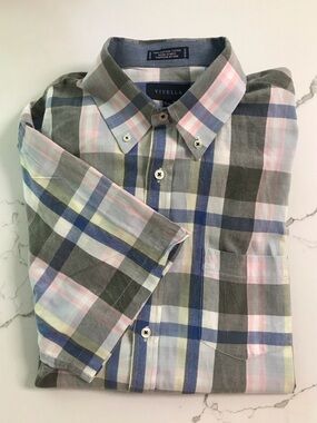 Men's Viyella Button-Down Plaid Cotton Shirt in Multi-Color XL